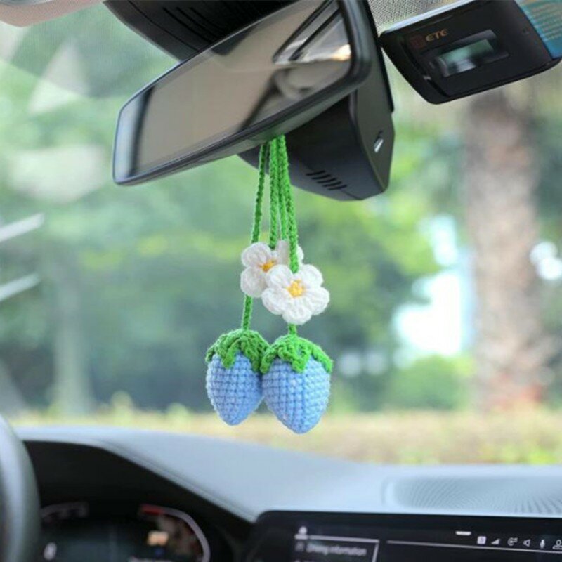 Ornamento pensile per interni auto, fiore di orchidea tessuto a mano, grazioso ornamento specchietto retrovisore auto, stile fragola, decorazione