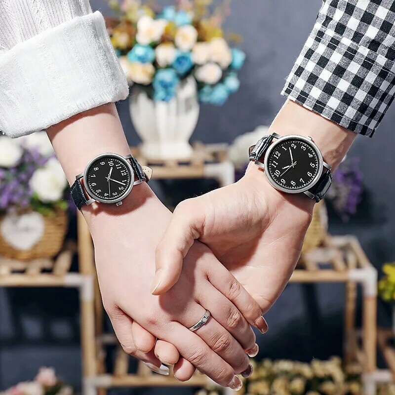 Montre-bracelet à quartz avec bracelet en cuir pour hommes et femmes, montres de couple, cadeau de mode