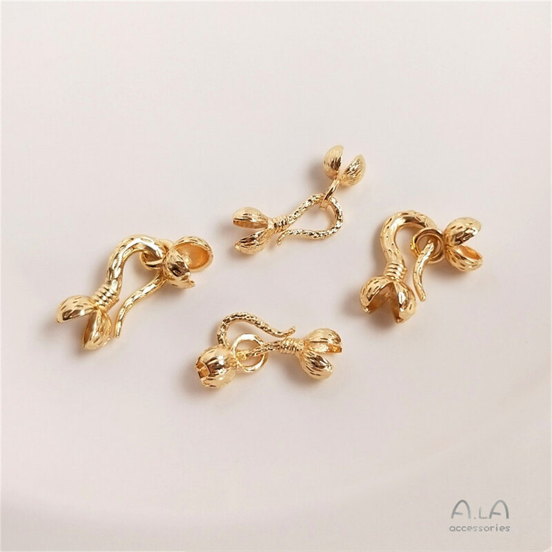 Bracelet à double fermoir enveloppé en or 14 carats, hameçon en forme de bourgeon de fleur, connexion de fermeture, matériel de bricolage, accessoire, B928