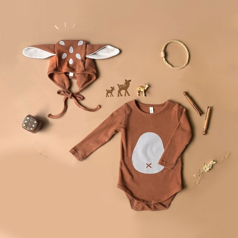 Alat Peraga Pemotretan Bayi Baru Lahir Topi Tengkorak Rusa Kutub Bayi & Hadiah Baby Shower Baju Monyet