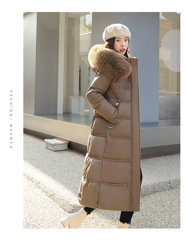 여성용 다운 코튼 파카 재킷, X-롱 인조 모피 칼라 패딩 재킷, 두꺼운 루즈 라지 사이즈 패딩 재킷, 2024 겨울 신상
