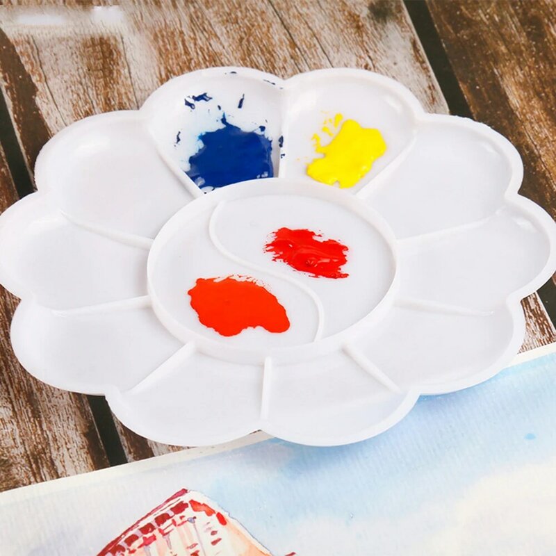 Plastic Rectangular Artist Paint Palette  2PCS with Thumb Hole  White Color  10Mixing Wells  14 5cm*14 5cm Size