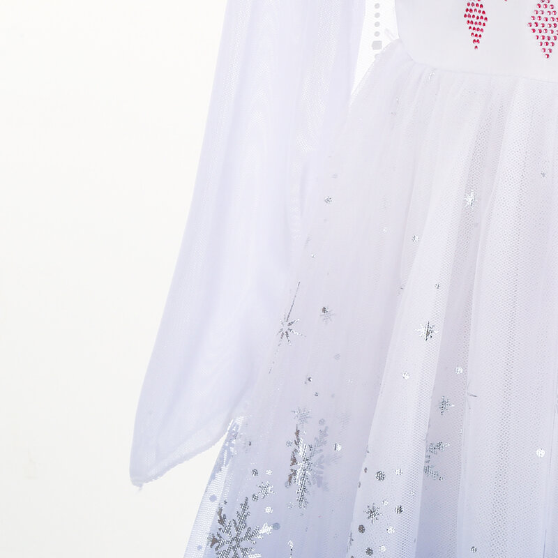 Белое платье принцессы Эльзы для девочек, белое Сетчатое бальное платье с блестками, Карнавальная одежда, детское бальное платье Снежной Королевы для косплея