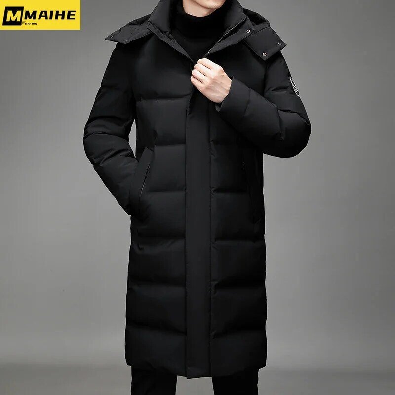 2023 nuovo piumino lungo da uomo invernale in tinta unita giacca da sci calda antivento all'aperto elegante giacca con cappuccio per uomo plus size 5XL