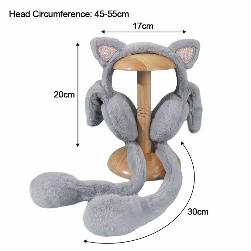 Ear Flap infantil movendo Earmuffs, engraçado pelúcia gato Earmuffs, monocromático, quente, inverno