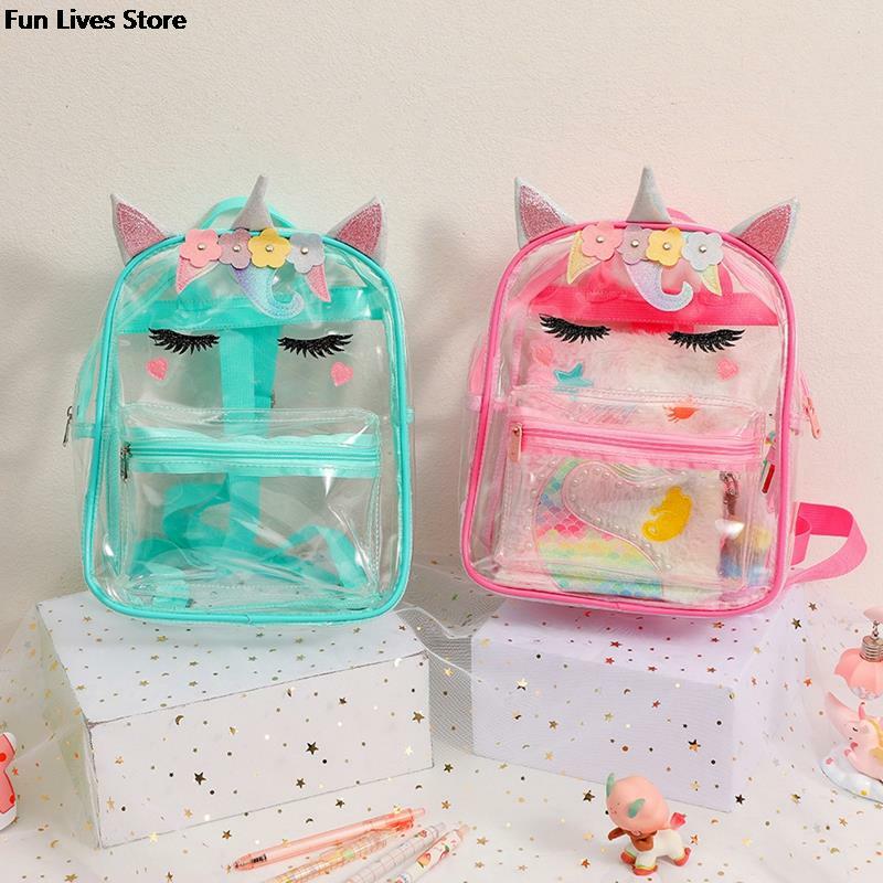 Transparent Jelly Backpack Cute Cartoon Unicorn Clear Bags Girls Portable Travel Backpacks Children Book Bag Kids Schoolbag