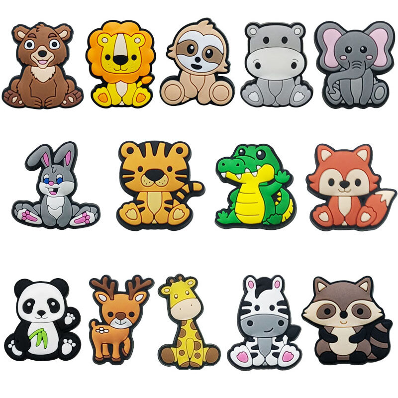 Cute Animals Shoe Charms para Sandálias Croc, Acessórios Decorações Pins, Girafa, Leão, Panda, Coelho, Kids Favor Gift