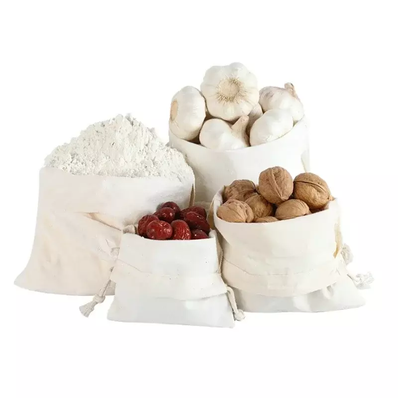 5 dimensioni cotone lino panno sacchetti con coulisse cibo caramelle tè sacchetti di stoccaggio organizzatore cucina gioielli imballaggio sacchetto all'ingrosso