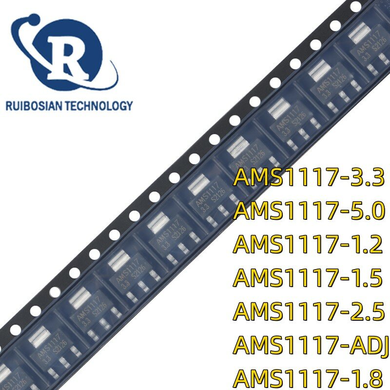 Regulador Tegangan IC, 10 piezas, 1117 AMS1117-3.3V, AMS1117-5.0V, AMS1117-2.5V, AMS1117-1.8V, AMS1117-1.5V, AMS1117-1.2V