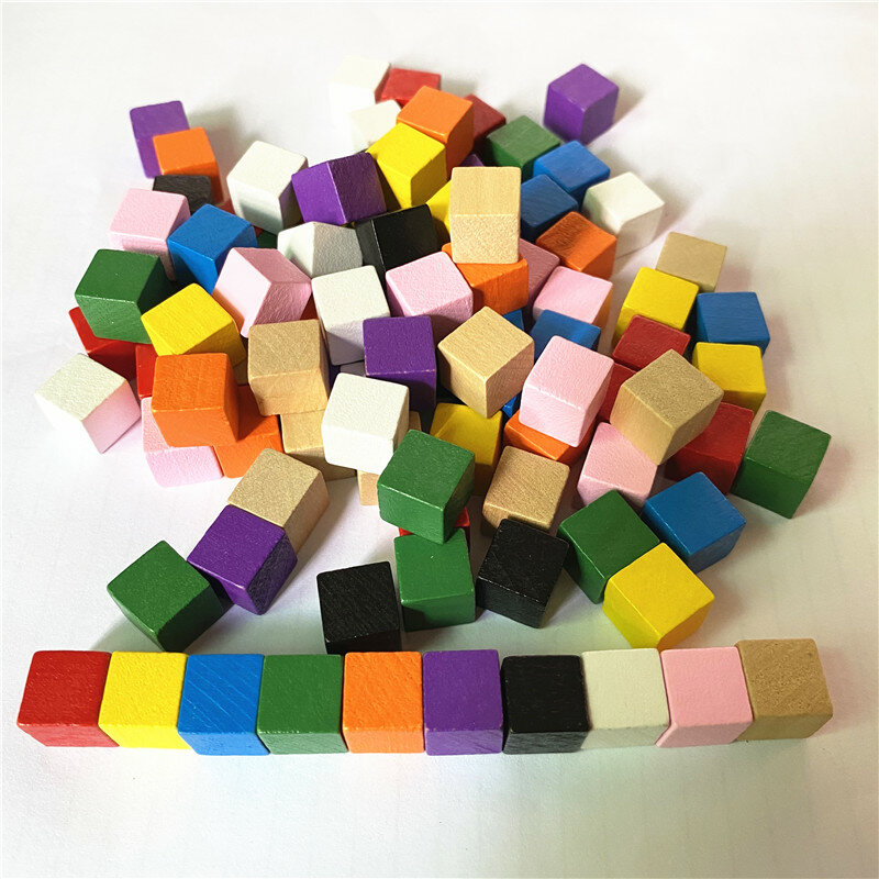 50Pcs/lots 10mm Wood Cubes Colorful Dice Chess Pieces Right Angle For Token Puzzle Board Games Early Education Free shipping