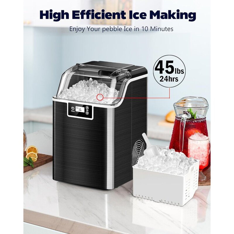 Máquina de hielo con temporizador de 24 horas, cesta de 3,3 libras, 45 libras/día, máquina de hielo autolimpiante, encimera