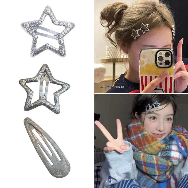 Dziewczęca grzywka klips szpilka do włosów ozdoby stylu Y2K nakrycie głowy akcesoria do włosów delikatna gwiazda srebrna mini