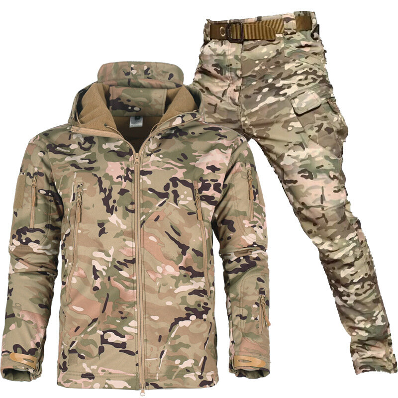 2024 Winter Special Tactics Training 5XL Soft Shell Plush Thick Waterproof Windproof Hooded Warm Jacket and Pants