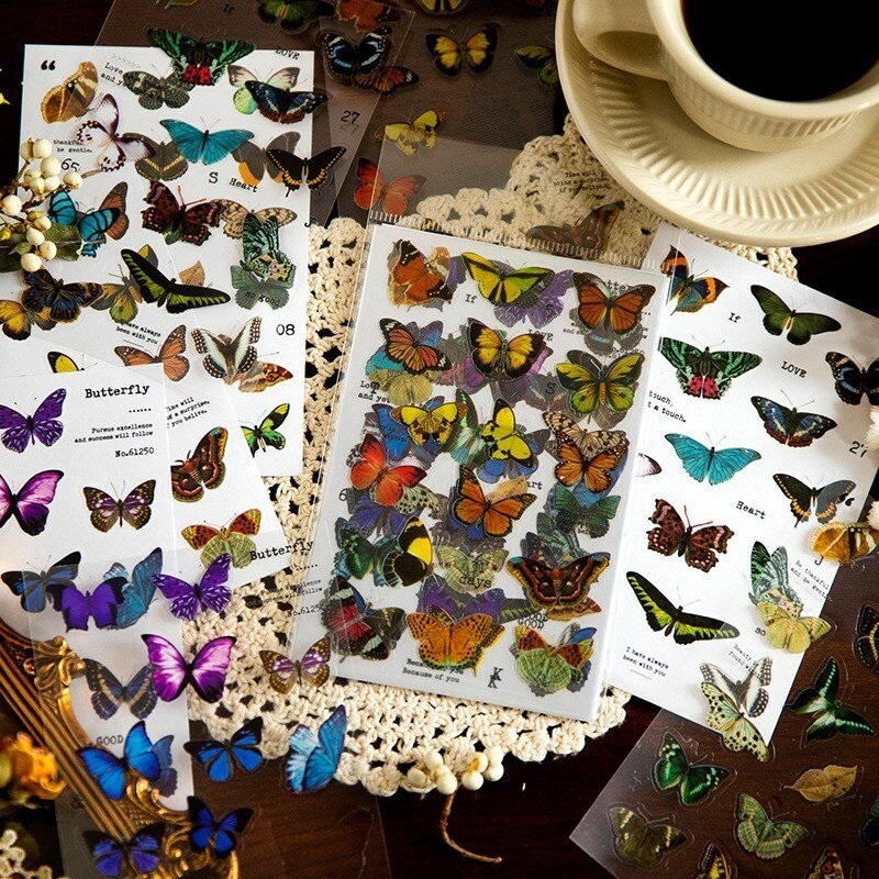 나비 버섯 달 식물 꽃 방수 스티커, DIY 아트 저널 플래너 스크랩북 공예 선물 장식, 8 개