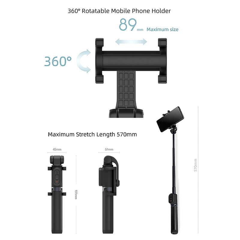 샤오미 미 셀카 스틱 줌 블루투스 삼각대, 무선 원격 셔터 360 회전, iOS 안드로이드용 접이식, 정품