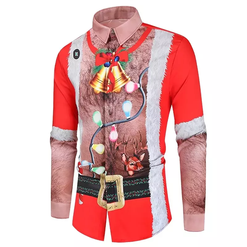 Christmas gift shirt 2023 new long-sleeved button Santa Claus snowflake suit shirt plaid high-quality material new hot sale