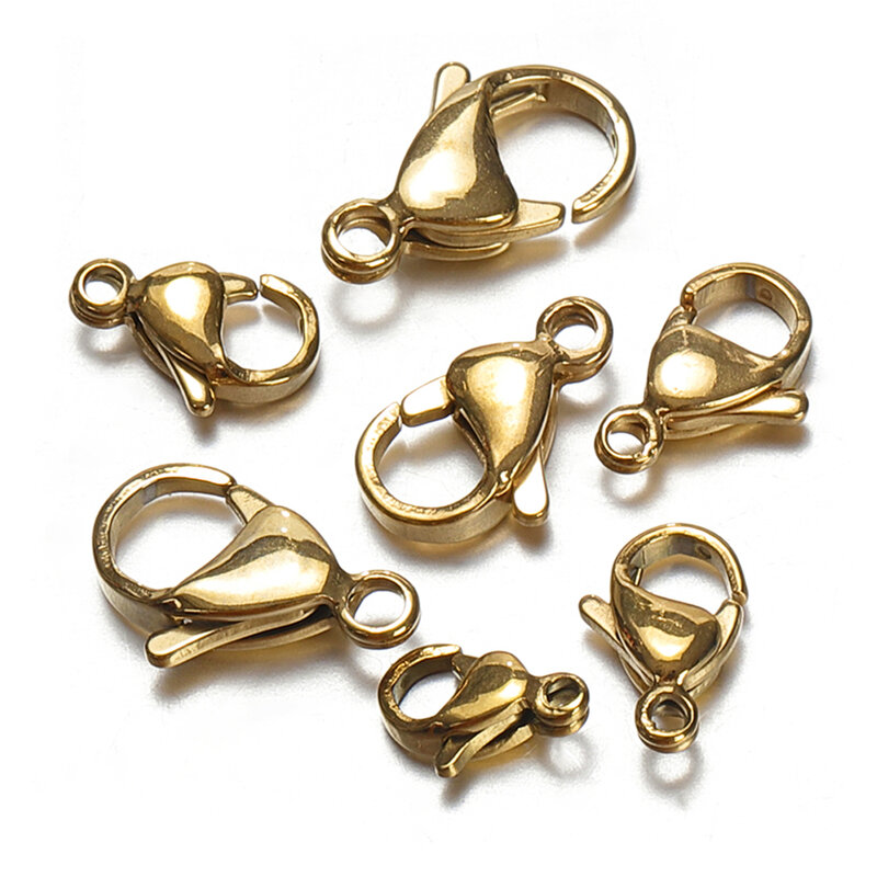 100pcs 20pcs 9-15mm Stainless Steel Lobster Clasps Gold Color Chain Claw Connectors for Bracelet Necklace DIY Jewelry Making