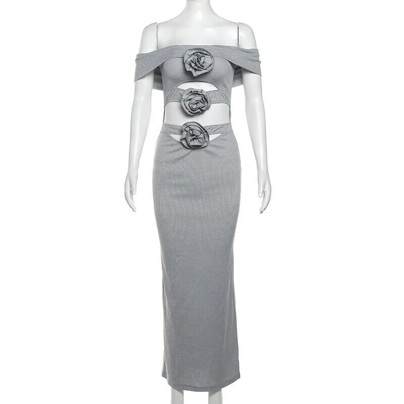 Женское вечернее платье с открытыми плечами, открытыми плечами и 3d-цветами