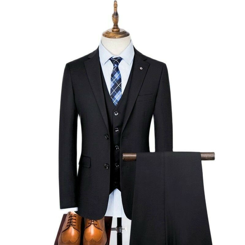 남성용 세트 3 피스 버전 슬림핏 비즈니스 원피스, 작업 웨딩 신랑 원피스 재킷, 바지 포함 조끼