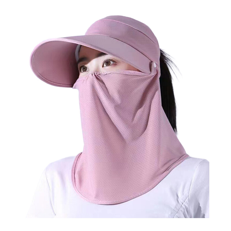 Cycilng Gezichtsbescherming Met Gezichtsmasker Vrouwen Buiten Rijden Anti-uv Zonnehoed Opvouwbaar Grote Rand Hoeden Nek Gezichtsbescherming Masker