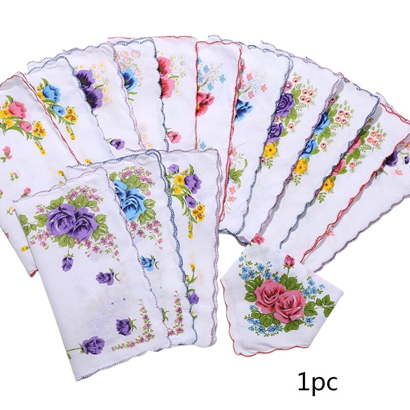 Lenço de algodão natural para mulheres lenços florais lenço de bolso reutilizável para festa de casamento suprimentos de banho de bebê para menina 6 pcs.