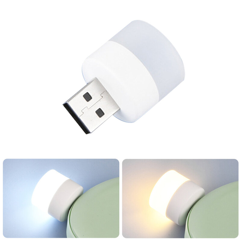 USB Night Light Round Portable LED Lamp Mini Reading Nightlight Home Lighting Accessories 3cm*2.5cm Warm And White