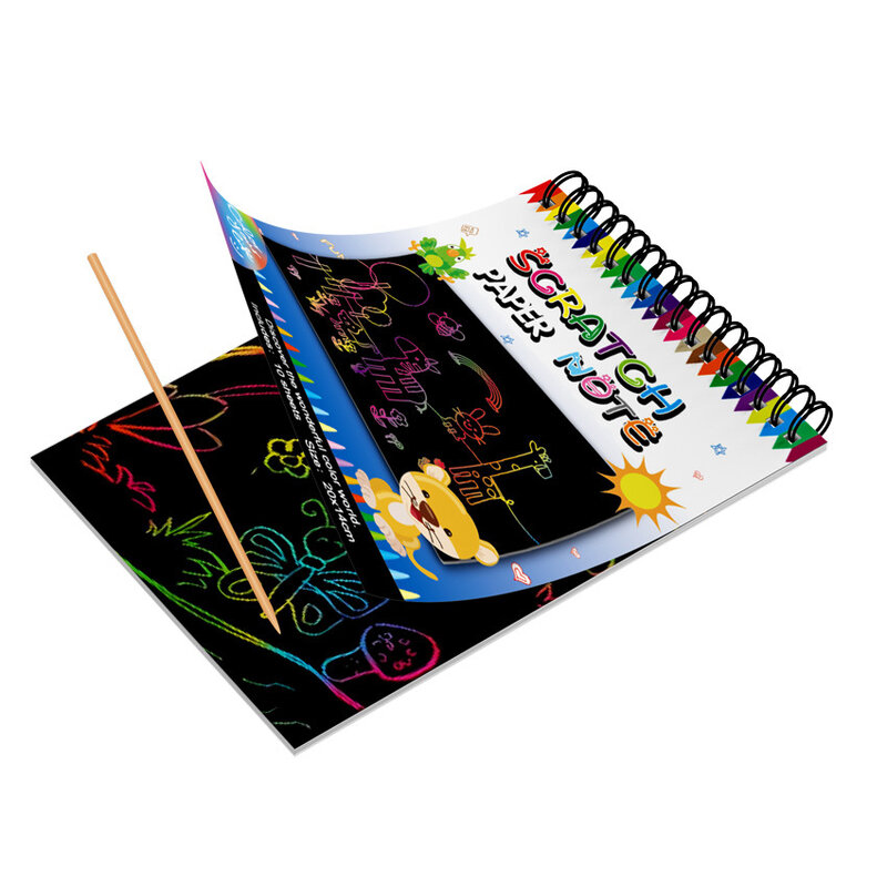Libro de rascar colorido para niños, papel de nota deslumbrante, tablero de Graffiti, juguetes de Arte de dibujo, libro mágico de garabatos, bobinas de dibujo