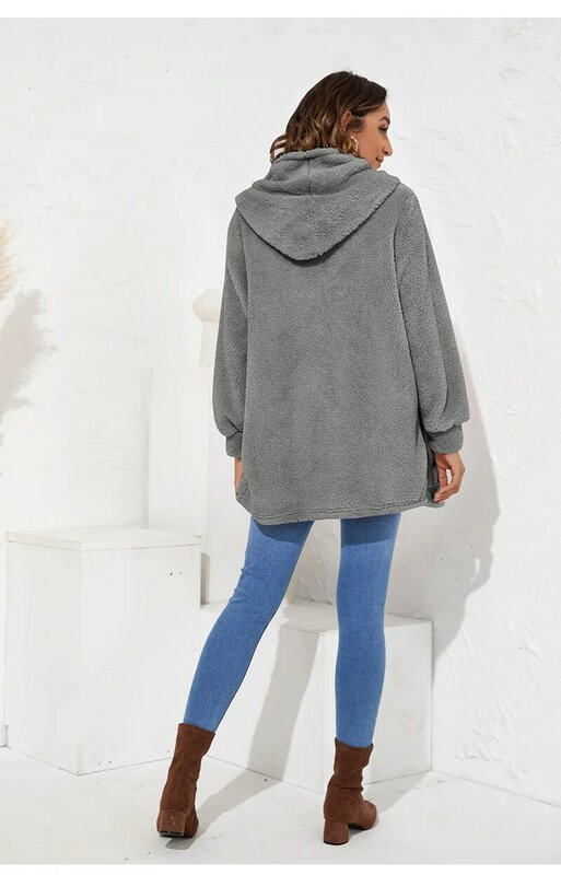 Tiloraine – manteau en peluche à capuche pour femme, vêtement long et moyen, couleur unie, nouvelle collection automne hiver 2022
