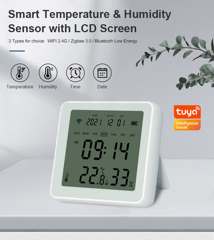 Zigbee wireless sensore di temperatura e umidità sveglia retroilluminazione monitoraggio remoto igrometro di temperatura