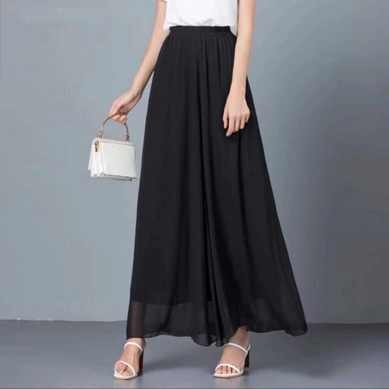 2024 Spring Summer New Fashion Simple Thin Chiffon Wide Leg Pants Women Solid Elastic High Waist Loose Casual Straight Trousers