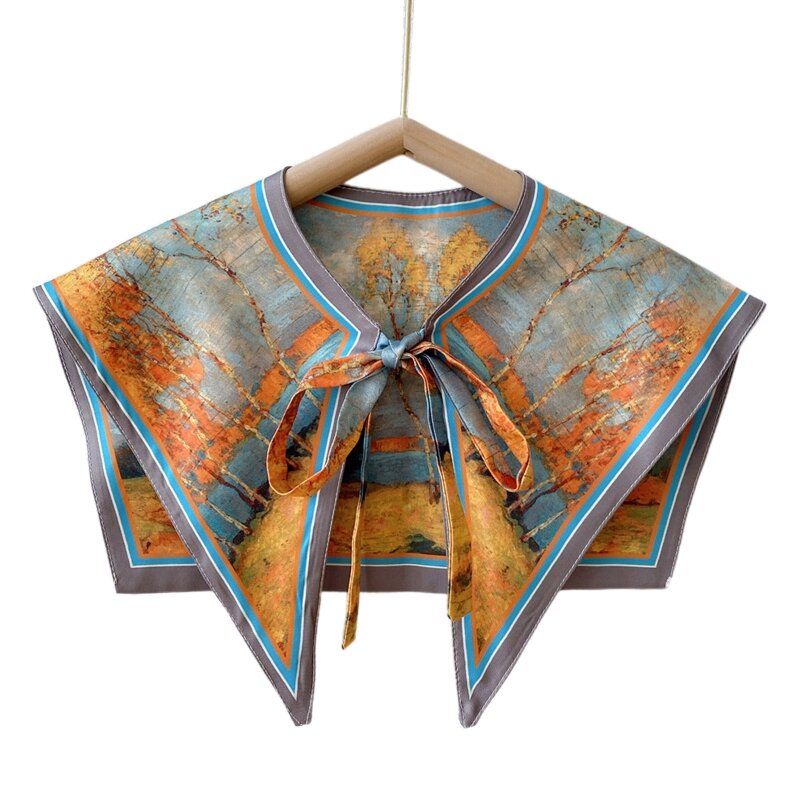 Bufanda elegante con cuello desmontable para mujer, chal con estampado de pintura al óleo de paisaje colorido Vintage, capa con