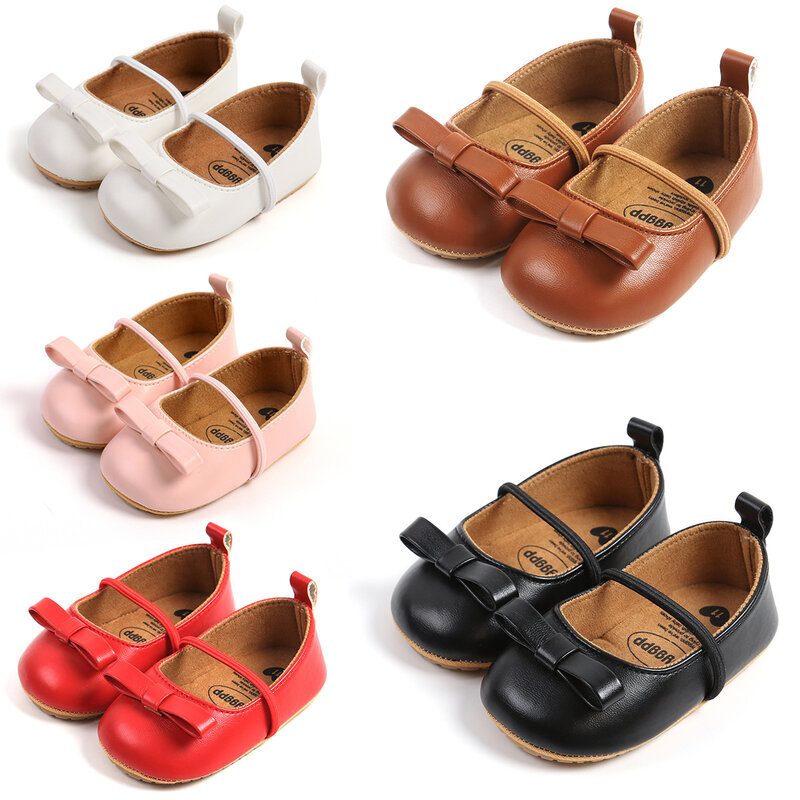 KIDSUN neonate scarpe da principessa Bow First Walker scarpe da culla per bambini antiscivolo suola morbida in gomma 0-18 mesi scarpe da neonato