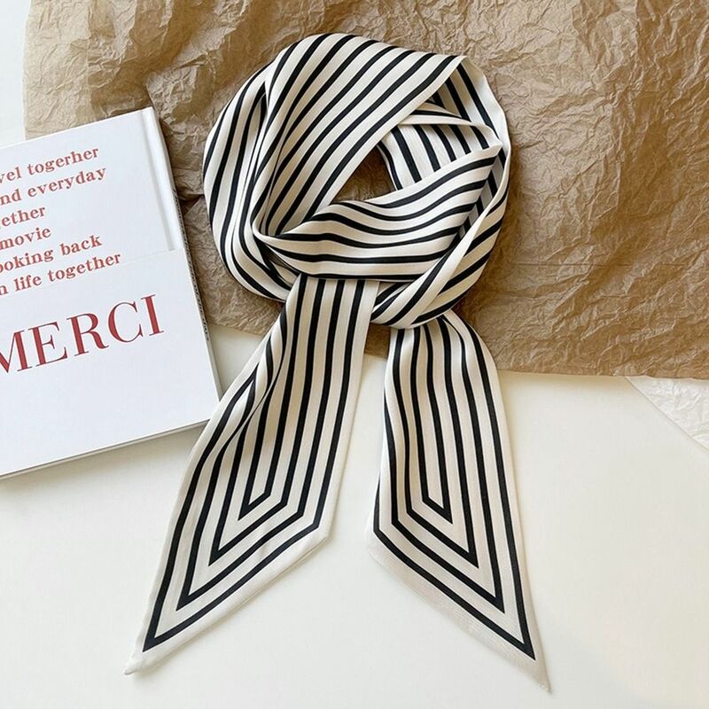 Headband Wraps Female Shawl Neckerchief Stripe French Korean Style Scarves Printed Scarf Small Long Scarf Silk Scarf
