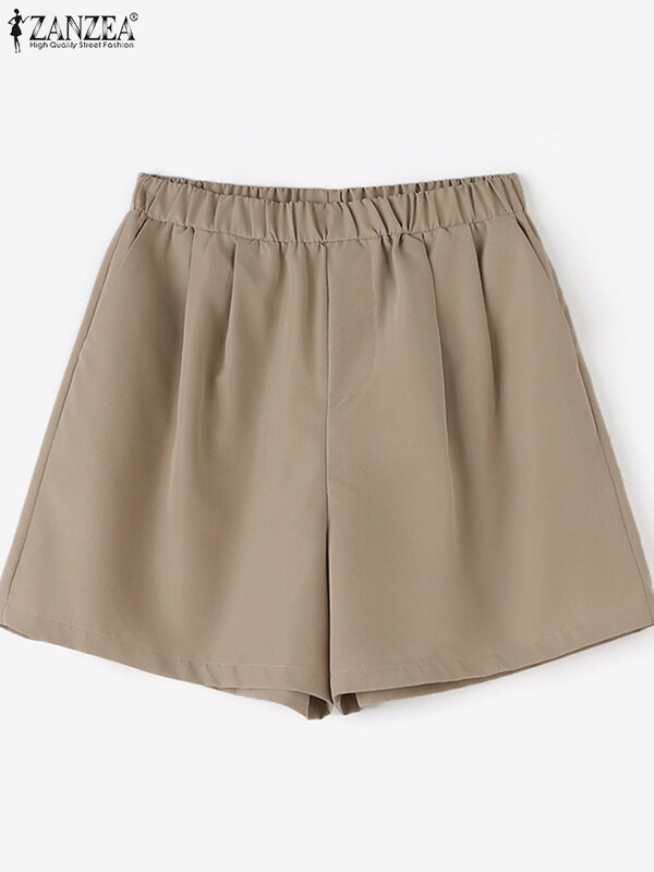 Zanzea Frauen Freizeit kurze Hose 2024 Sommer elastische Taille einfarbige Mode Shorts Arbeit tragen lose tägliche lässige kurze Hosen