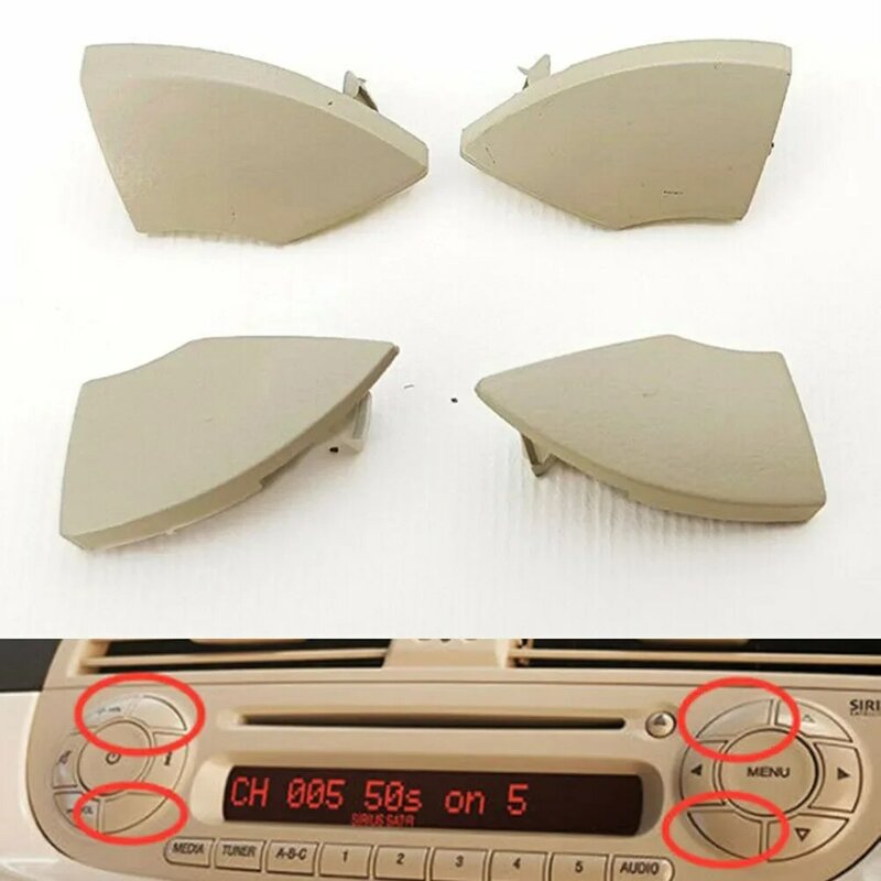 Für Fiat 500 Radio CD-Knopf verkleidung Form abdeckung 4 stücke Radio-CD-Knopf abdeckungen-brandneue, hochwertige, beige Zierform