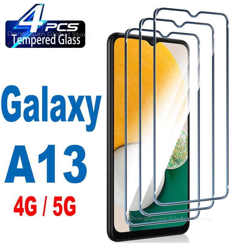 Vidro temperado para Samsung Galaxy A13, filme protetor de tela, 9H, 5G, 4G, 2 pcs, 4pcs