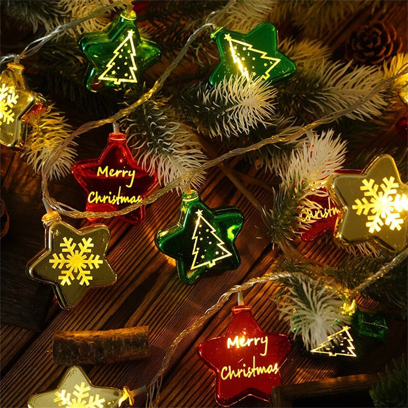 Cadena de luces navideñas de alto brillo con pilas, pentagrama de copo de nieve, 3 metros, 20Led, 5000LM