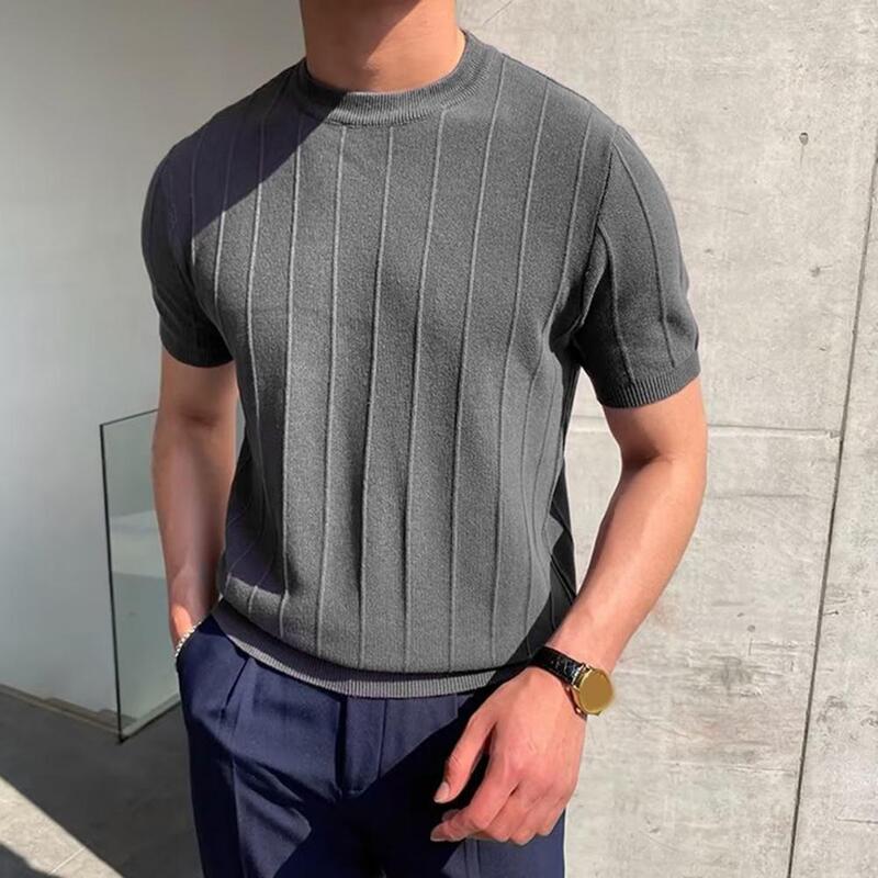 Round Neck Short Sleeve T-shirt Men's Slim Fit Solid Color Summer T-shirt for Gym Sports Round Neck Short Sleeves Casual Top