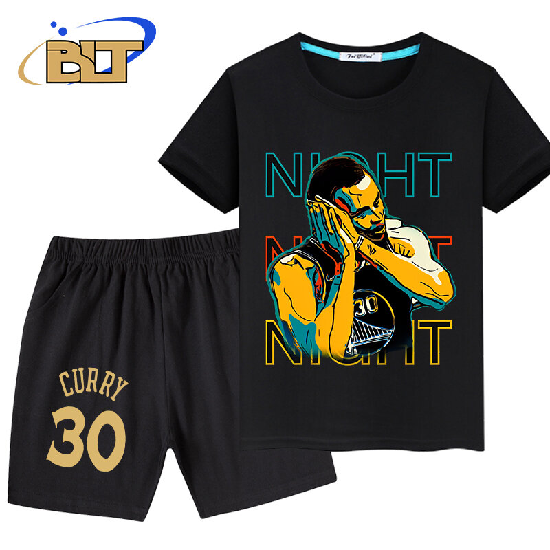 Stephen Curry-T-shirt et pantalon College pour enfants, ensemble 2 pièces décontracté à manches courtes, costume de sport Goals, vêtements d'été pour garçons