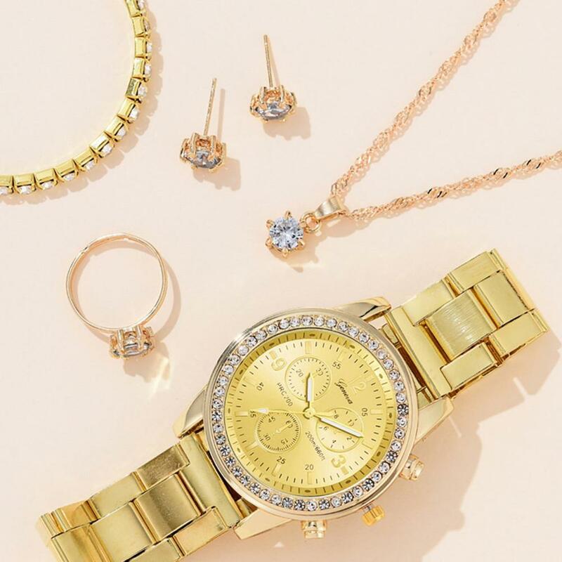 1 комплект, кварцевые часы, серьги, браслет, ожерелье, кольцо