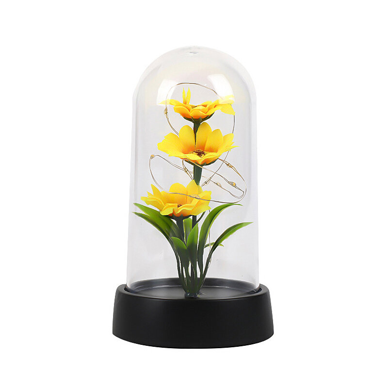 Veilleuse LED Shoous avec fleurs artificielles, ornements de bureau, rose éternelle, feuille lumineuse, décoration de mariage, cadeaux