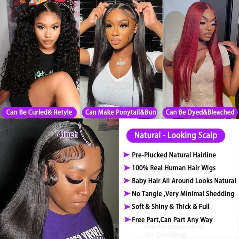 13x6 HD Full Lace Front Human Hair Wigs 30 Inch 13x4 Lace Frontal Wigs 4x4 Lace Closure Wigs with Baby Hair Cheap Wigs On Sale