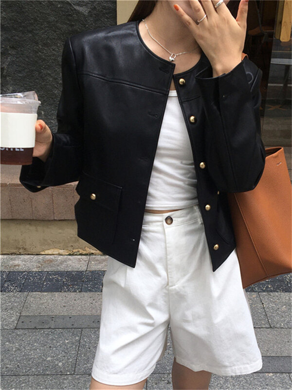 외계인 키티 M-L 블랙 클래식 재킷 여성용, 시크한 인조 PU 빈티지, 캐주얼 슬림, 전체 소매, 오피스 레이디 하이 스트리트 코트, 가을