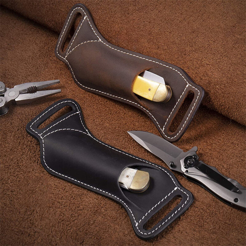 Funda de cuchillo plegable para acampar al aire libre, funda de cinturón de cintura Vintage, soporte de cuero PU, cuchillo de bolsillo, cubierta protectora