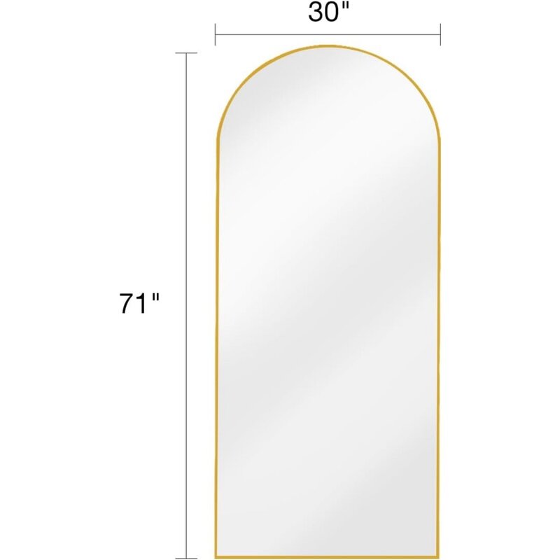 Espejo arqueado de longitud completa, espejo de piso con soporte, espejo grande de 30 "x 71", espejo montado en la pared para dormitorio, dorado
