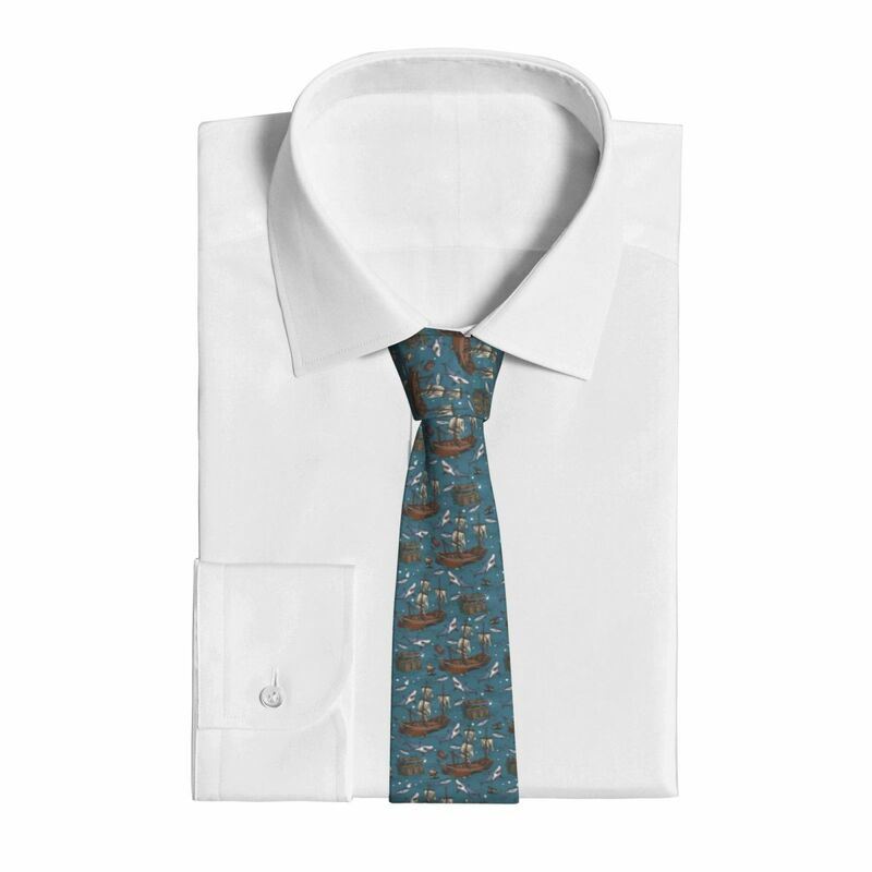 Corbata clásica ajustada para hombre, corbata de tiburón y barcos, cuello estrecho, corbata informal delgada, accesorios de regalo