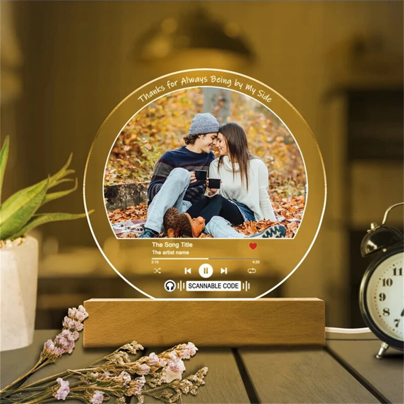 Targa musicale personalizzata LED Light Custom Photo Song placca lampada a cuore in acrilico anniversario di san valentino regalo romantico stampato in 3D
