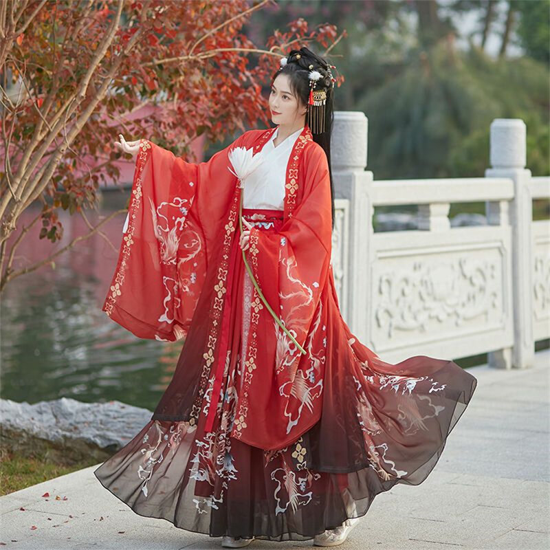 ชุดเดรส Hanfu ผู้หญิงจีนโบราณแบบปักลายเครื่องแต่งกายนางฟ้าชุดคอสเพลย์ผู้หญิงสไตล์ฮันฟุสำหรับฤดูร้อน
