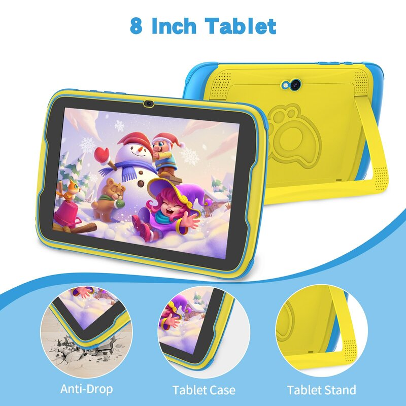 Tablet per bambini PRITOM da 8 pollici con sistema operativo Android 13, 8GB di RAM (espansione 4 + 4) e ROM da 64GB, 1280*800 IPS, batteria da 5000mAh, controllo dei genitori