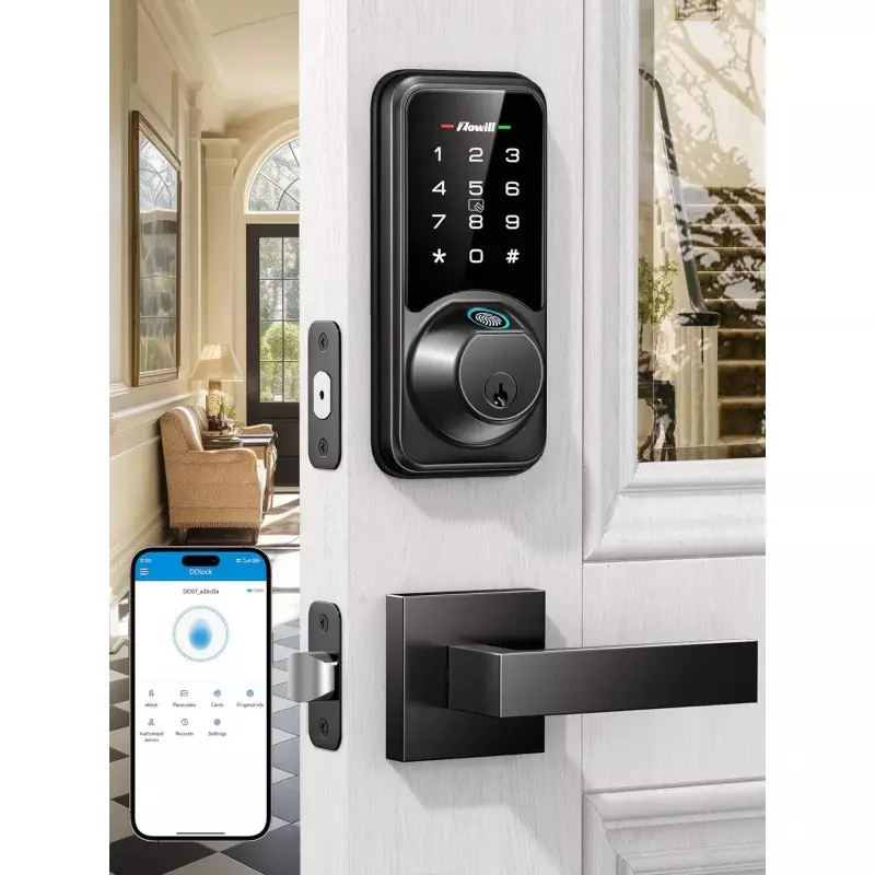 Smart By Lock Set for Front , Zowill 7-in-1 Fingerprint Deadbolt with App Control, Keyless Entry 2 Lever Ha